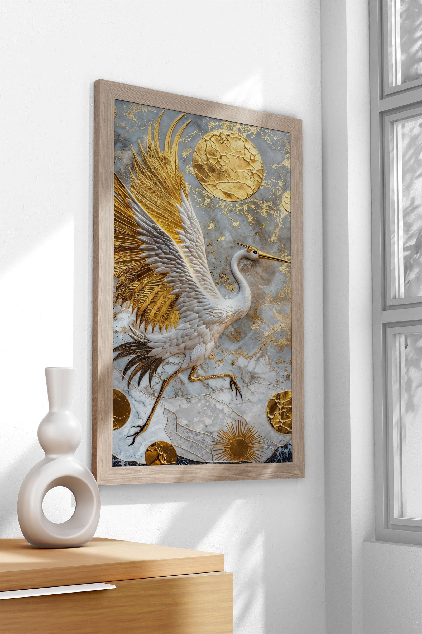 Golden Crane Majesty Asian Style Poster | Wall Art for Home & Office | High-Quality Print - High-Quality Visual Display