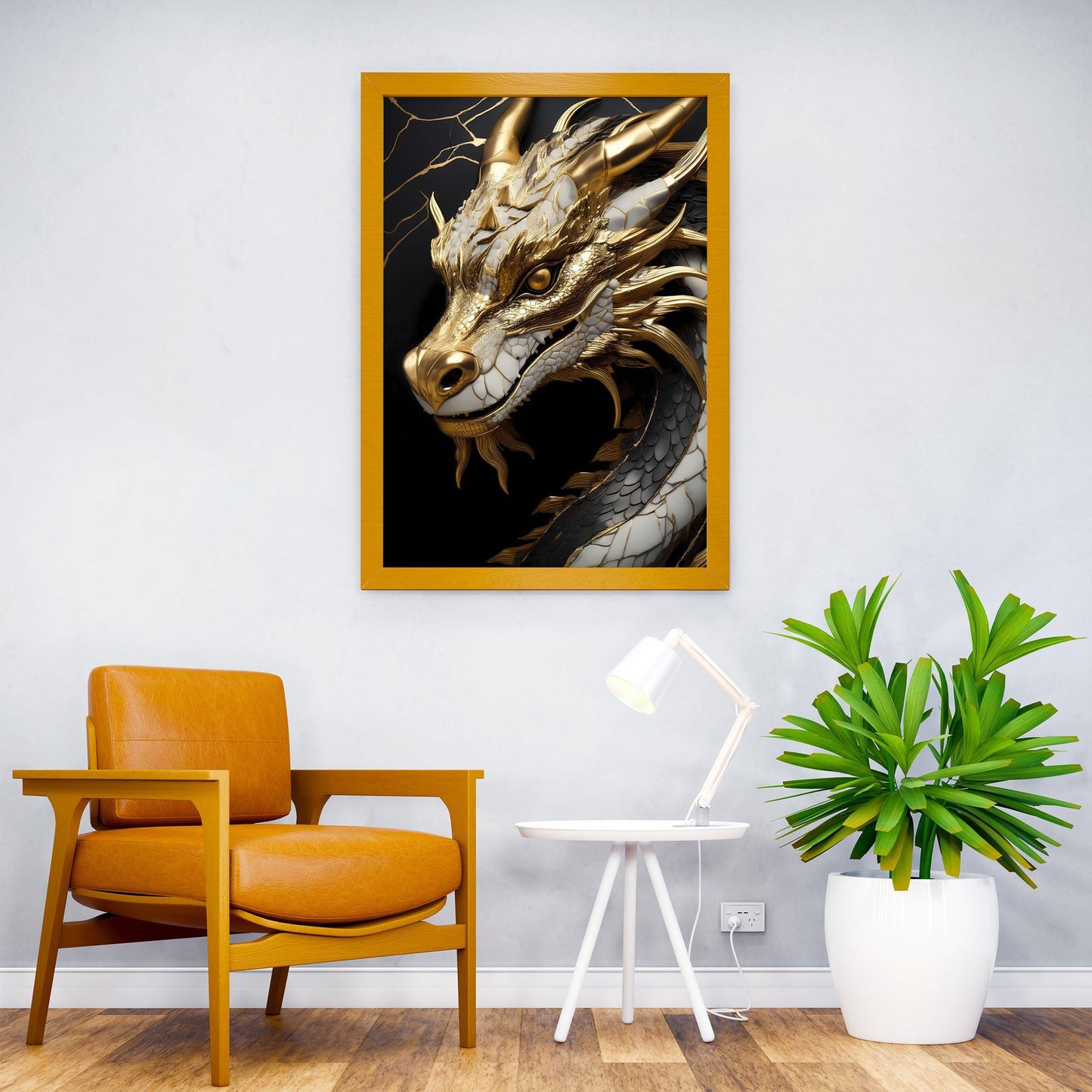 Golden Dragon Head Asian Style Poster | Wall Art for Home & Office | High-Quality Print