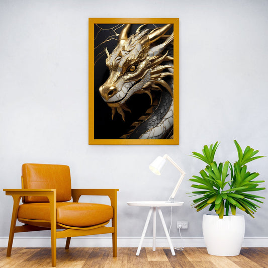 Golden Dragon Head Asian Style Poster | Wall Art for Home & Office | High-Quality Print - High-Quality Visual Display