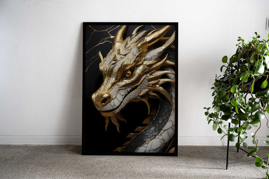 Golden Dragon Head Asian Style Poster | Wall Art for Home & Office | High-Quality Print - High-Quality Visual Display