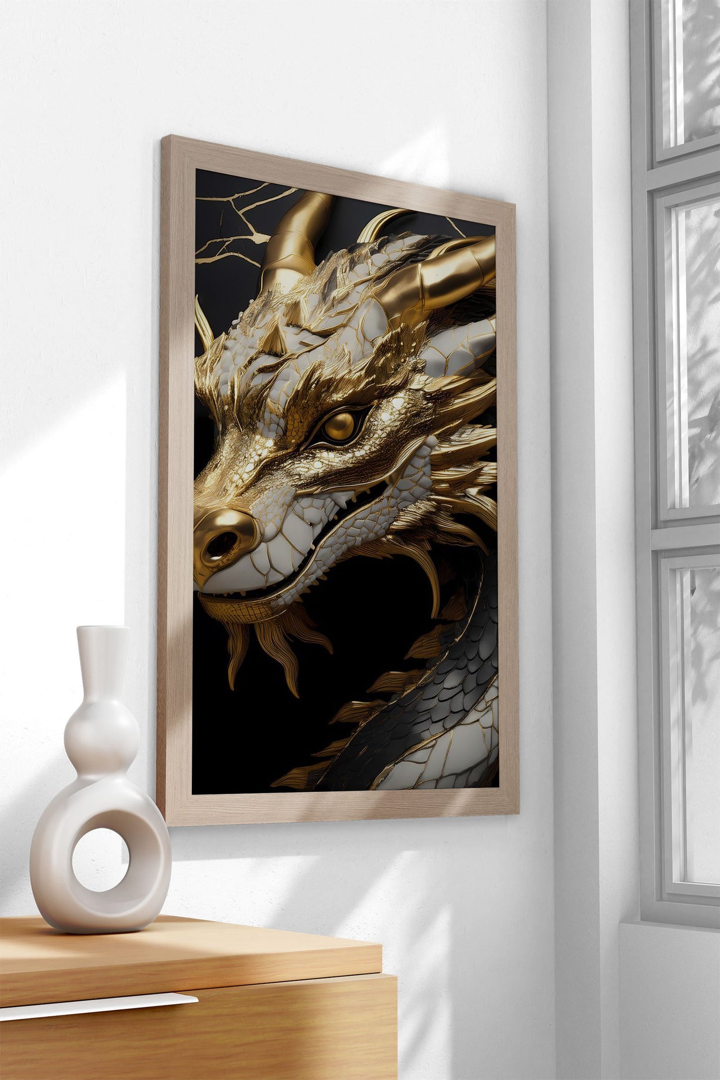Golden Dragon Head Asian Style Poster | Wall Art for Home & Office | High-Quality Print