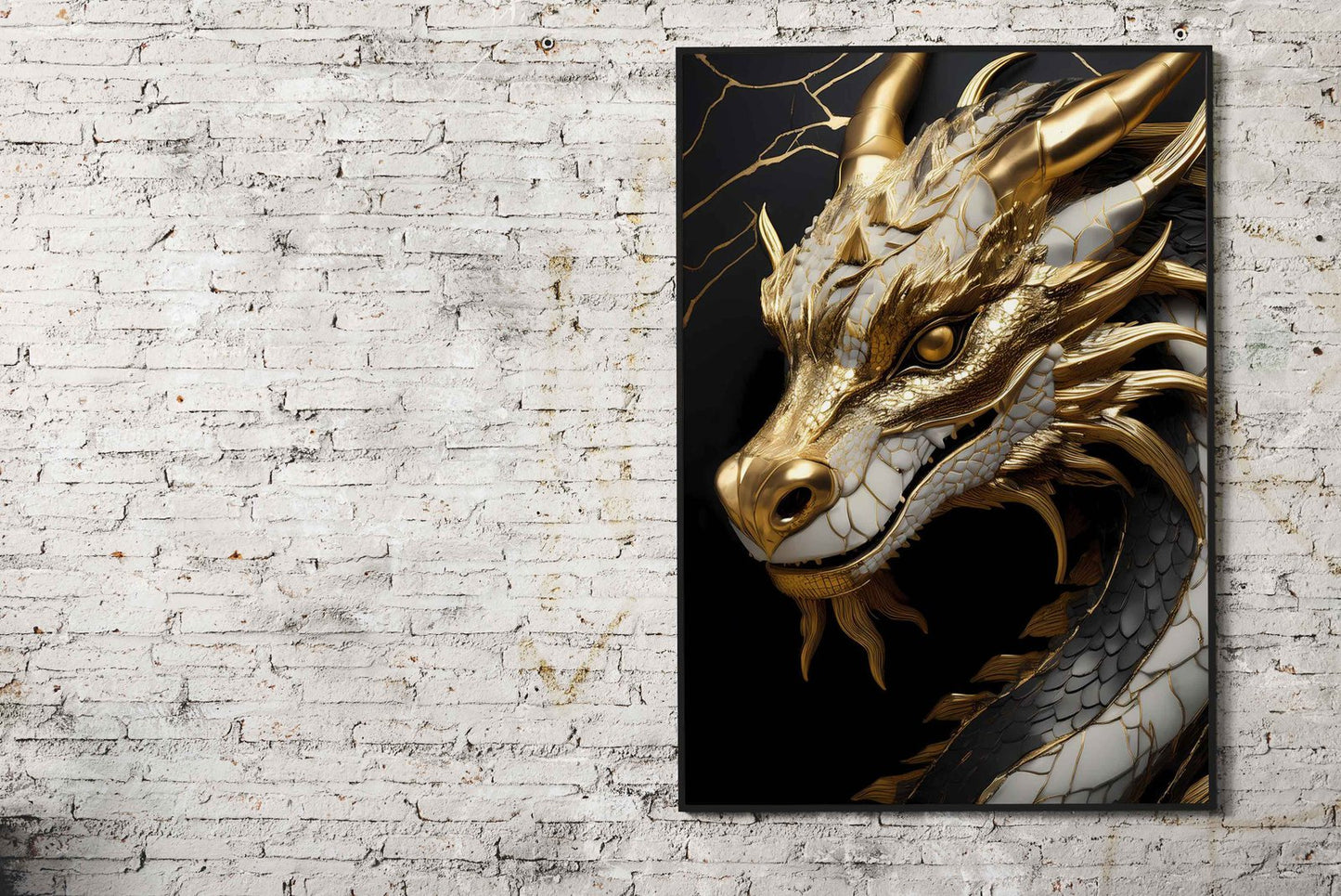 Golden Dragon Head Asian Style Poster | Wall Art for Home & Office | High-Quality Print