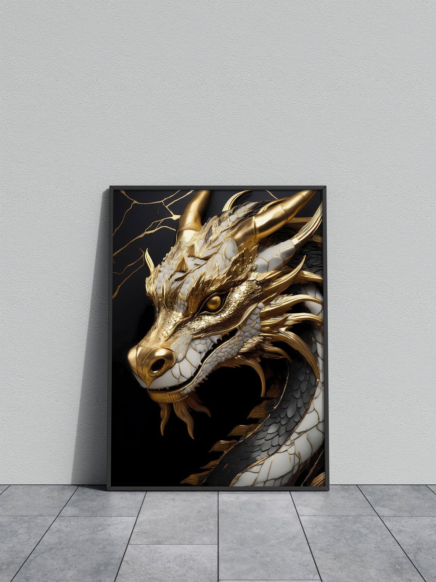 Golden Dragon Head Asian Style Poster | Wall Art for Home & Office | High-Quality Print