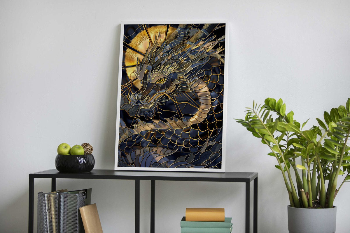 Golden Dragon Majesty Asian Style Poster | Wall Art for Home & Office | High-Quality Print - High-Quality Visual Display