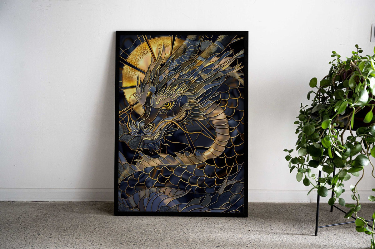 Golden Dragon Majesty Asian Style Poster | Wall Art for Home & Office | High-Quality Print - High-Quality Visual Display