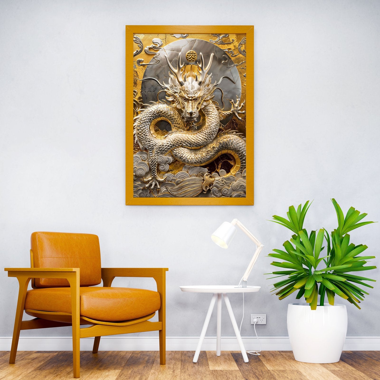Golden Dragon of Wishes Asian Style Poster | Wall Art for Home & Office | High-Quality Print - High-Quality Visual Display
