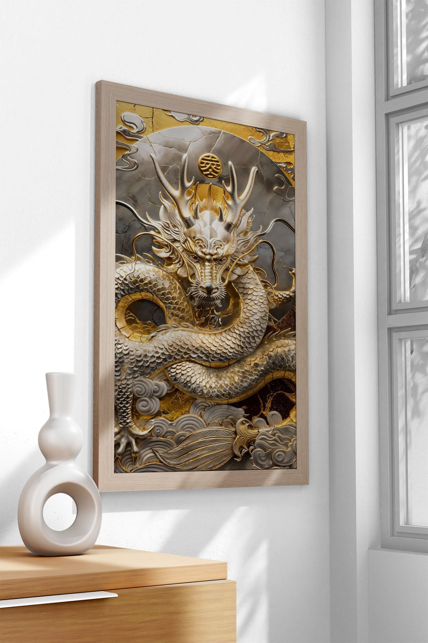 Golden Dragon of Wishes Asian Style Poster | Wall Art for Home & Office | High-Quality Print - High-Quality Visual Display
