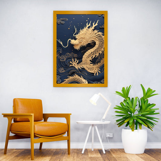 Golden Dragon of the Waves Asian Style Poster | Wall Art for Home & Office | High-Quality Print - High-Quality Visual Display