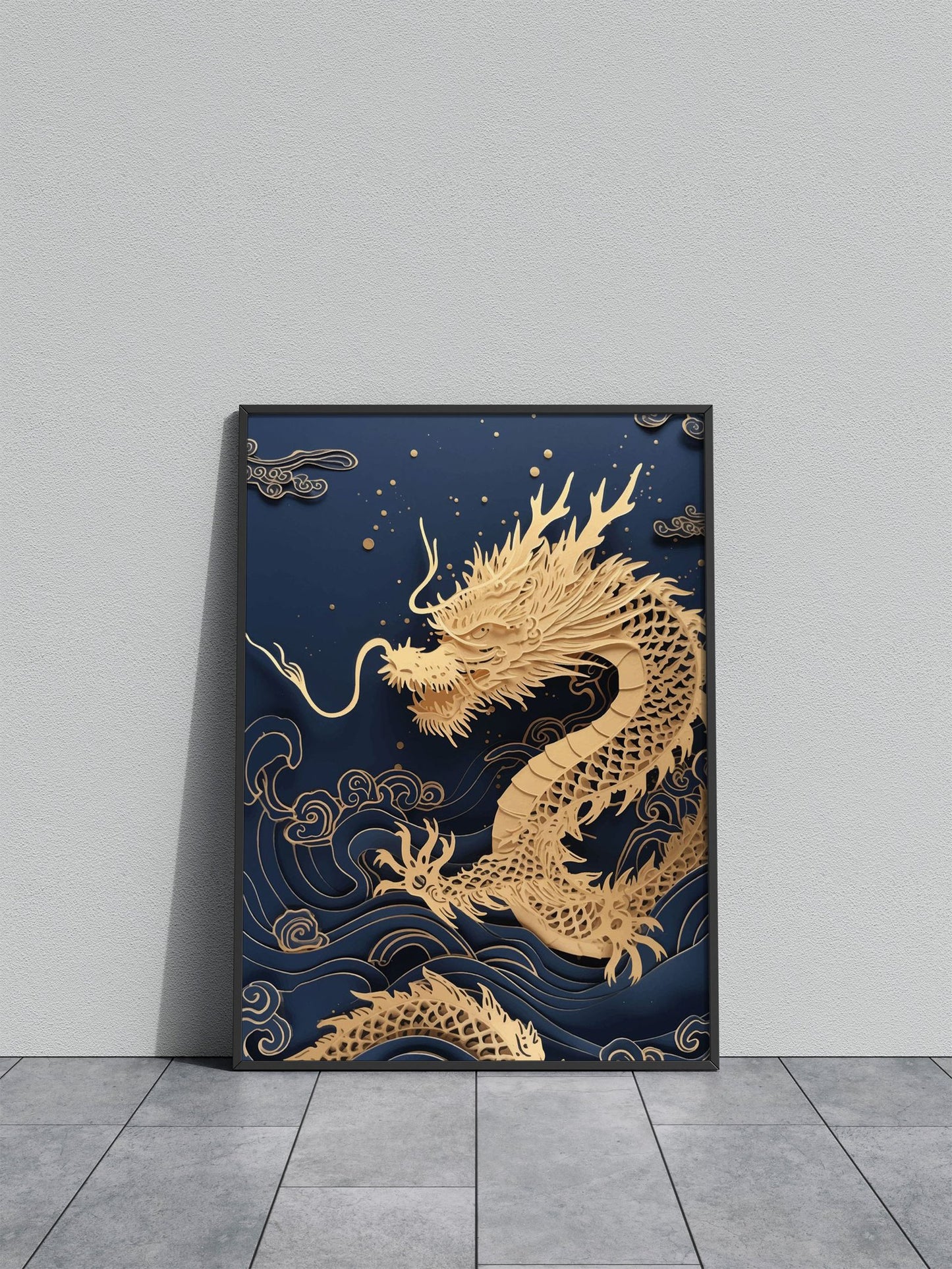 Golden Dragon of the Waves Asian Style Poster | Wall Art for Home & Office | High-Quality Print