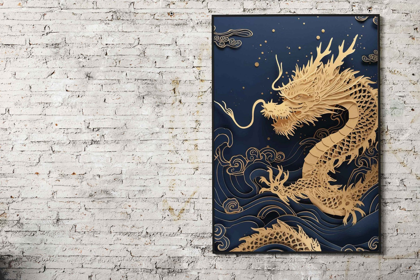Golden Dragon of the Waves Asian Style Poster | Wall Art for Home & Office | High-Quality Print