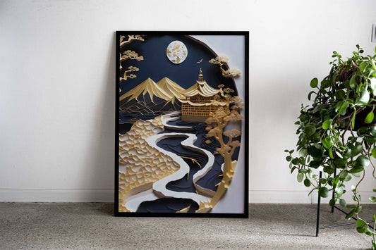 Golden Fuji Japan Asian Style Poster | Wall Art for Home & Office | High-Quality Print - High-Quality Visual Display