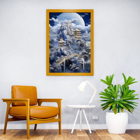 Golden Fuji Temple Art Asian Style Poster | Wall Art for Home & Office | High-Quality Print - High-Quality Visual Display