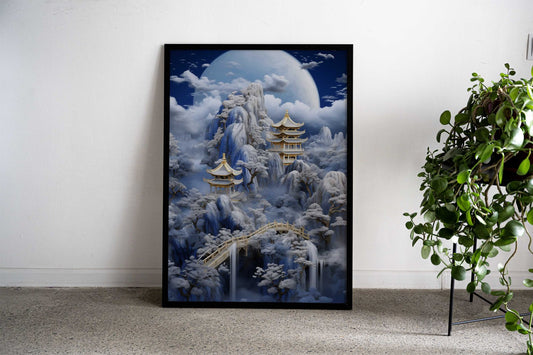 Golden Fuji Temple Art Asian Style Poster | Wall Art for Home & Office | High-Quality Print - High-Quality Visual Display