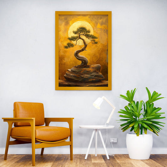 Golden Harmony Bonsai Tree Asian Style Poster | Wall Art for Home & Office | High-Quality Print - High-Quality Visual Display