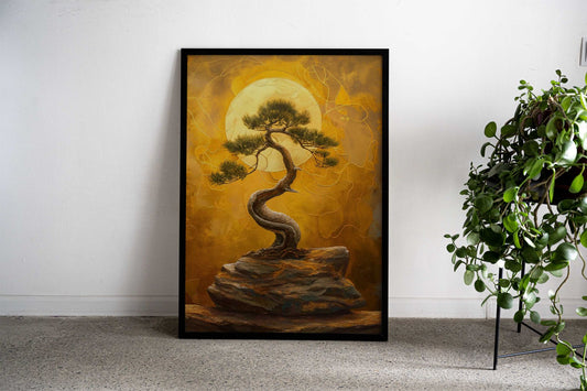 Golden Harmony Bonsai Tree Asian Style Poster | Wall Art for Home & Office | High-Quality Print - High-Quality Visual Display