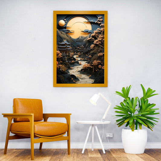 Golden Japanese Eclipse Asian Style Poster | Wall Art for Home & Office | High-Quality Print - High-Quality Visual Display