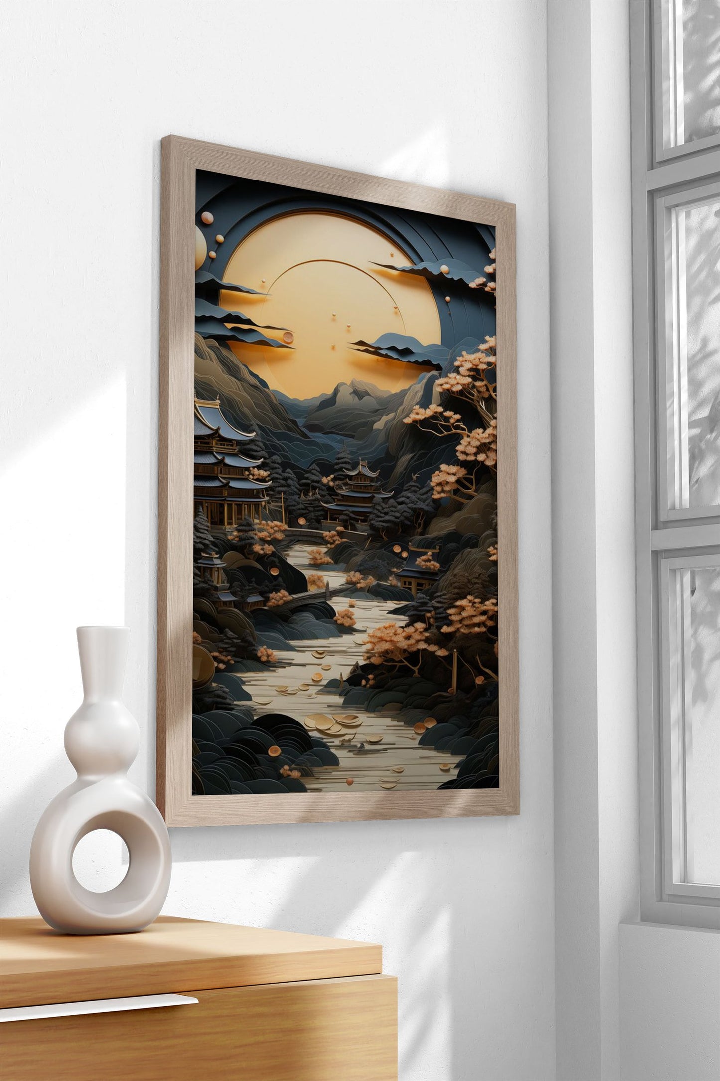 Golden Japanese Eclipse Asian Style Poster | Wall Art for Home & Office | High-Quality Print