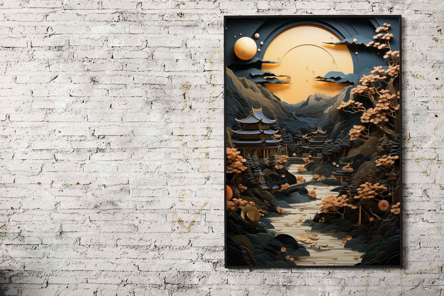 Golden Japanese Eclipse Asian Style Poster | Wall Art for Home & Office | High-Quality Print
