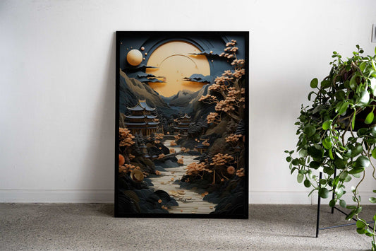 Golden Japanese Eclipse Asian Style Poster | Wall Art for Home & Office | High-Quality Print - High-Quality Visual Display