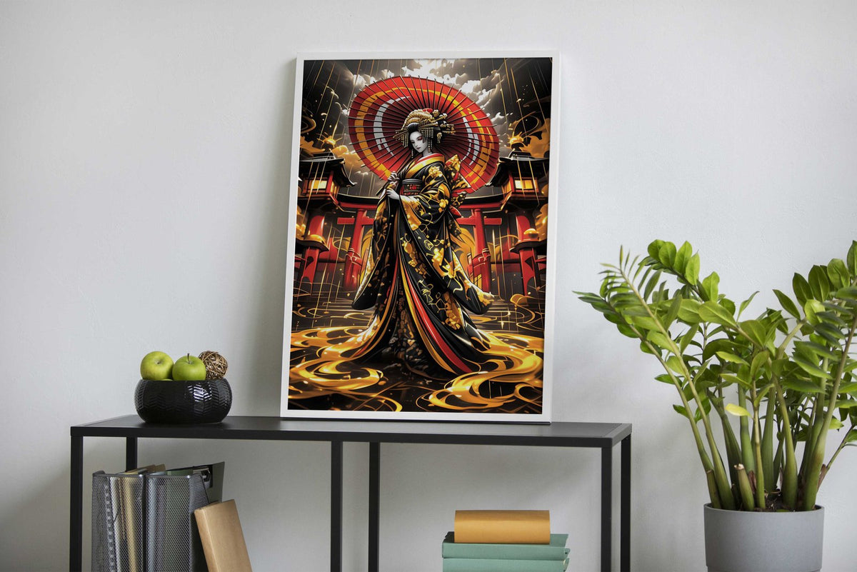 Golden Japanese Geisha Asian Style Poster | Wall Art for Home & Office | High-Quality Print - High-Quality Visual Display