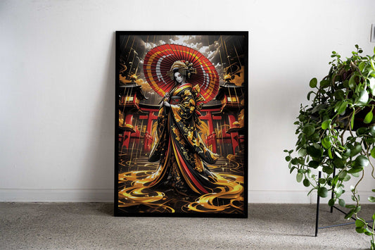 Golden Japanese Geisha Asian Style Poster | Wall Art for Home & Office | High-Quality Print - High-Quality Visual Display