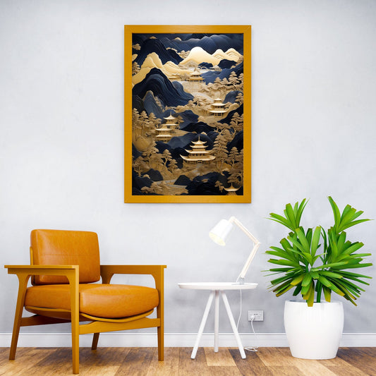 Golden Japanese Village Asian Style Poster | Wall Art for Home & Office | High-Quality Print - High-Quality Visual Display