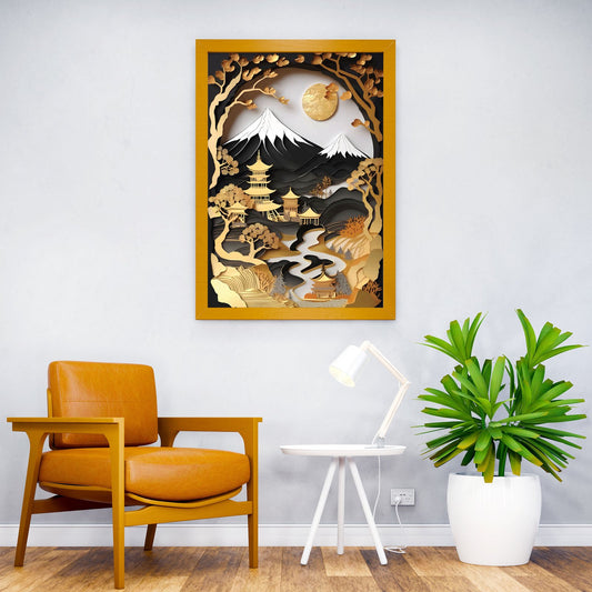 Golden Landscape Jpan Asian Style Poster | Wall Art for Home & Office | High-Quality Print - High-Quality Visual Display