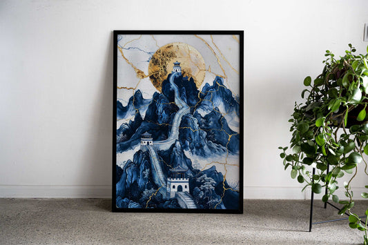 Golden Moon Great Wall Art Asian Style Poster | Wall Art for Home & Office | High-Quality Print - High-Quality Visual Display