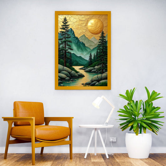 Golden Mountain River Japanese Kintsugi Landscape Asian Style Poster | Wall Art for Home & Office | High-Quality Print - High-Quality Visual Display