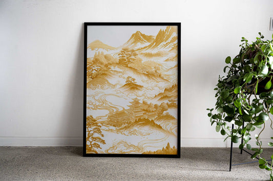 Golden Mountain Asian Style Poster | Wall Art for Home & Office | High-Quality Print - High-Quality Visual Display
