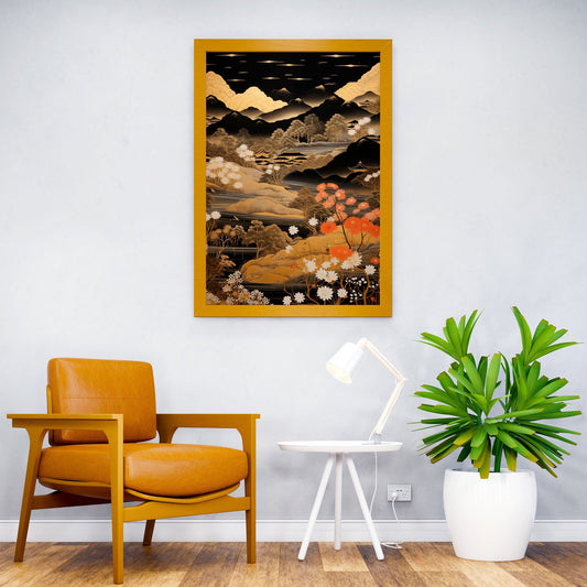Golden Mountains Asian Style Poster | Wall Art for Home & Office | High-Quality Print - High-Quality Visual Display