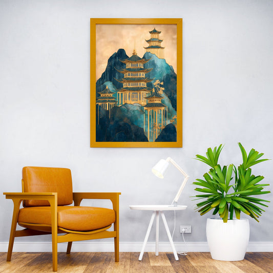 Golden Pagoda Landscape Asian Style Poster | Wall Art for Home & Office | High-Quality Print - High-Quality Visual Display