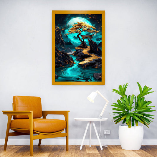 Golden Path to the Moon Asian Style Poster | Wall Art for Home & Office | High-Quality Print - High-Quality Visual Display