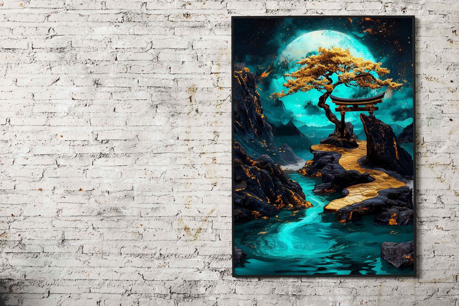Golden Path to the Moon Asian Style Poster | Wall Art for Home & Office | High-Quality Print - High-Quality Visual Display