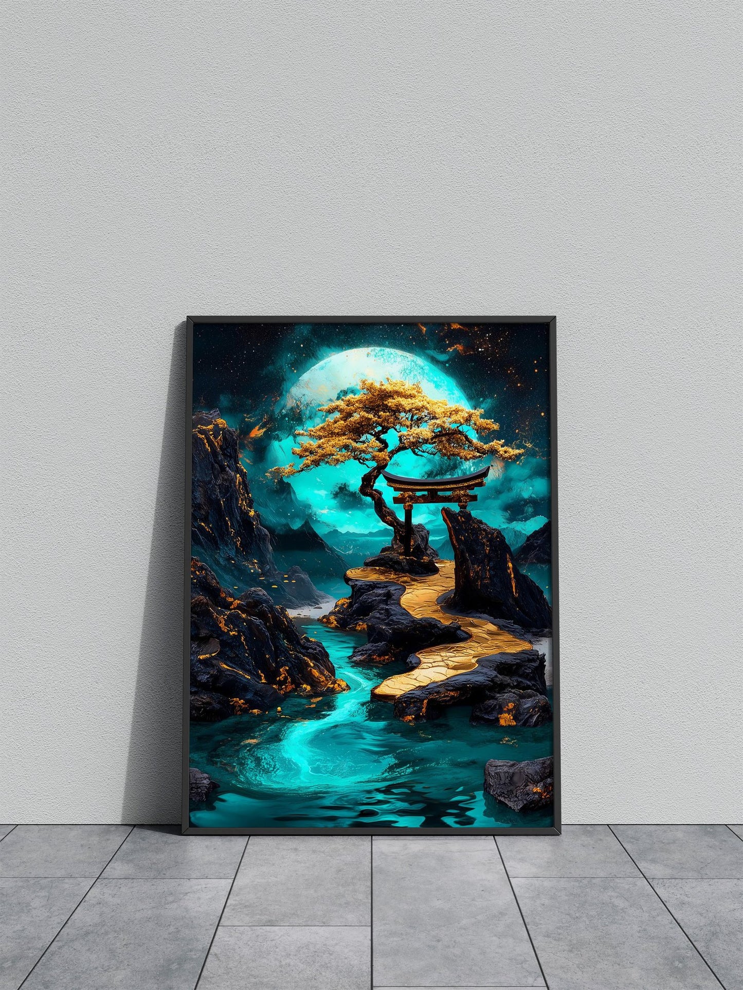 Golden Path to the Moon Asian Style Poster | Wall Art for Home & Office | High-Quality Print - High-Quality Visual Display