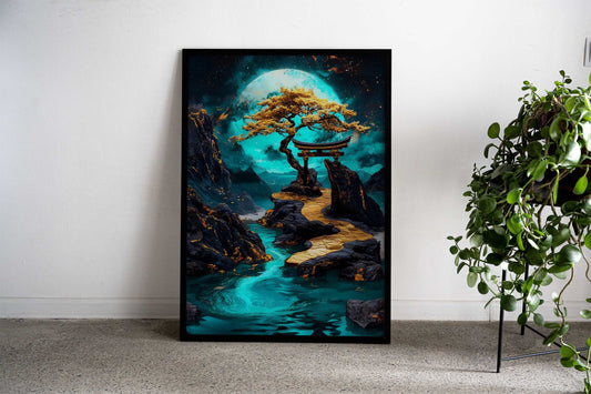 Golden Path to the Moon Asian Style Poster | Wall Art for Home & Office | High-Quality Print - High-Quality Visual Display