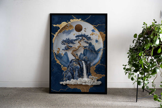 Golden Porcelain Tree Asian Style Poster | Wall Art for Home & Office | High-Quality Print - High-Quality Visual Display