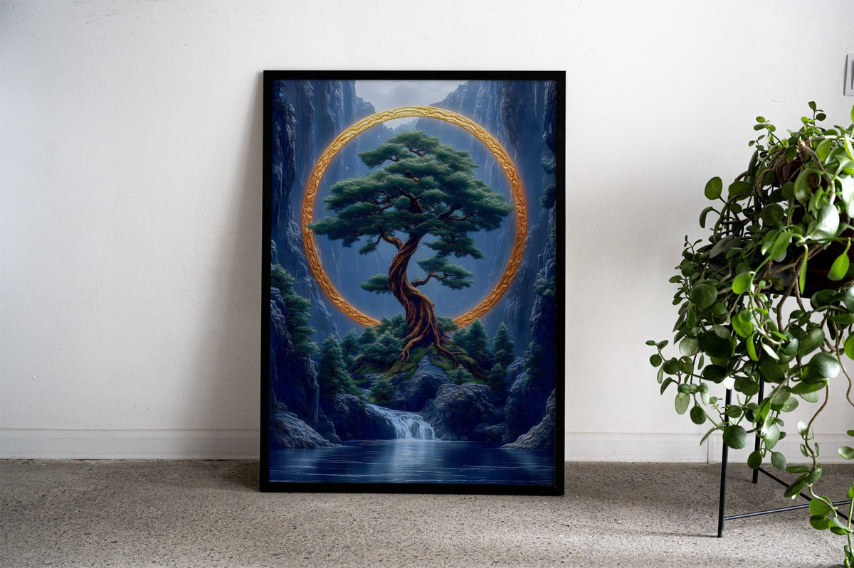 Golden Ring Tree Asian Style Poster | Wall Art for Home & Office | High-Quality Print - High-Quality Visual Display