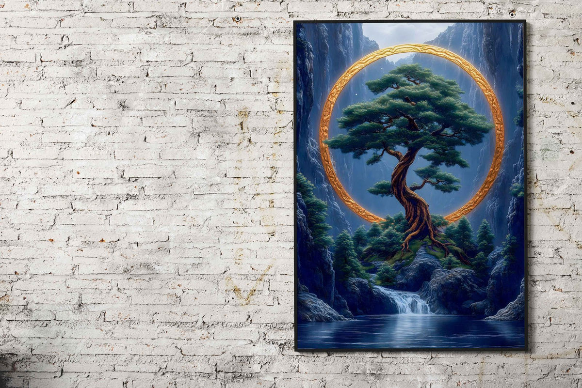 Golden Ring Tree Asian Style Poster | Wall Art for Home & Office | High-Quality Print - High-Quality Visual Display