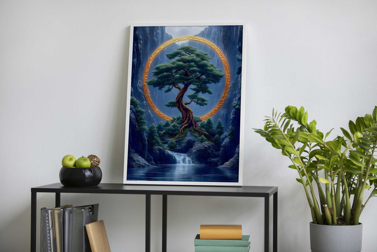 Golden Ring Tree Asian Style Poster | Wall Art for Home & Office | High-Quality Print - High-Quality Visual Display