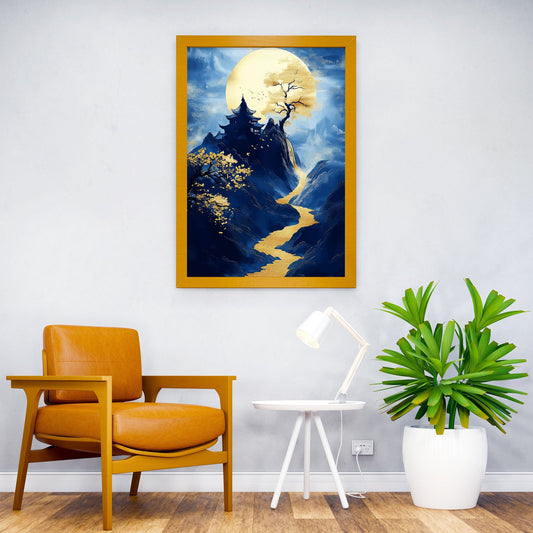 Golden River in Blue Mount Asian Style Poster | Wall Art for Home & Office | High-Quality Print - High-Quality Visual Display