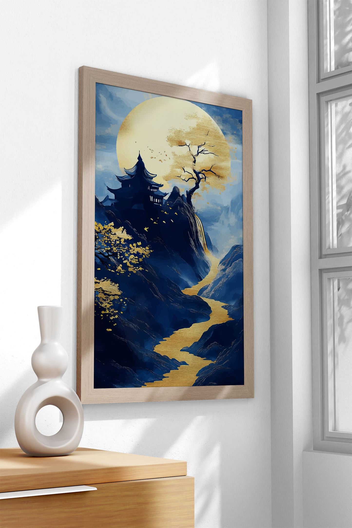 Golden River in Blue Mount Asian Style Poster | Wall Art for Home & Office | High-Quality Print