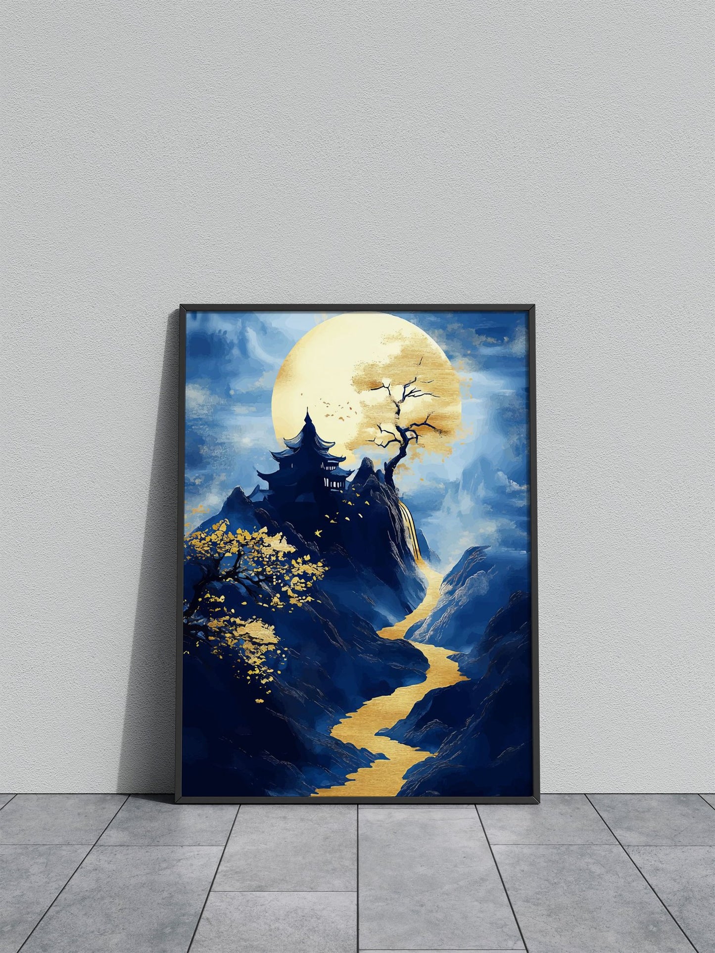 Golden River in Blue Mount Asian Style Poster | Wall Art for Home & Office | High-Quality Print