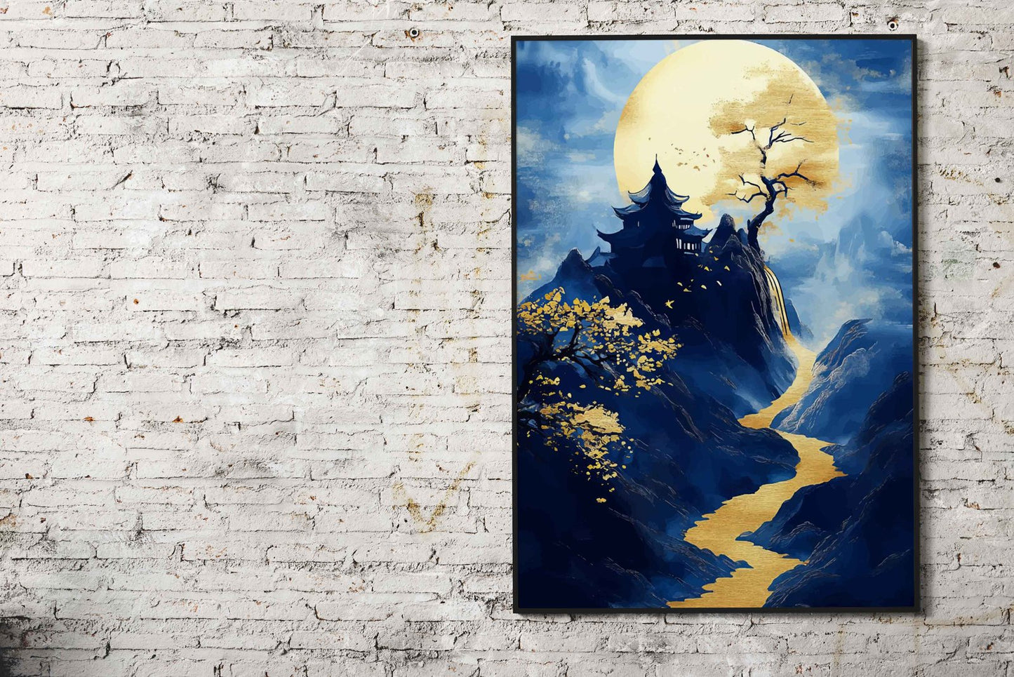 Golden River in Blue Mount Asian Style Poster | Wall Art for Home & Office | High-Quality Print