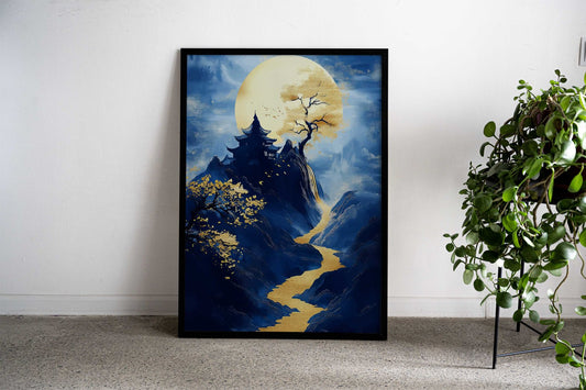 Golden River in Blue Mount Asian Style Poster | Wall Art for Home & Office | High-Quality Print - High-Quality Visual Display
