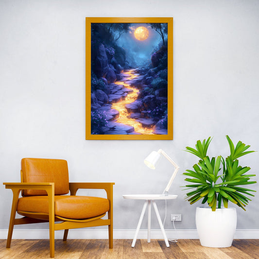 Golden River in Moonlit Valley Asian Style Poster | Wall Art for Home & Office | High-Quality Print - High-Quality Visual Display
