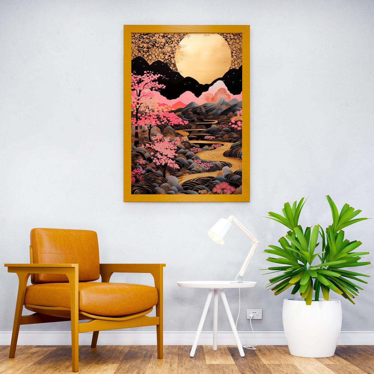 Golden Sakura River Asian Style Poster | Wall Art for Home & Office | High-Quality Print - High-Quality Visual Display