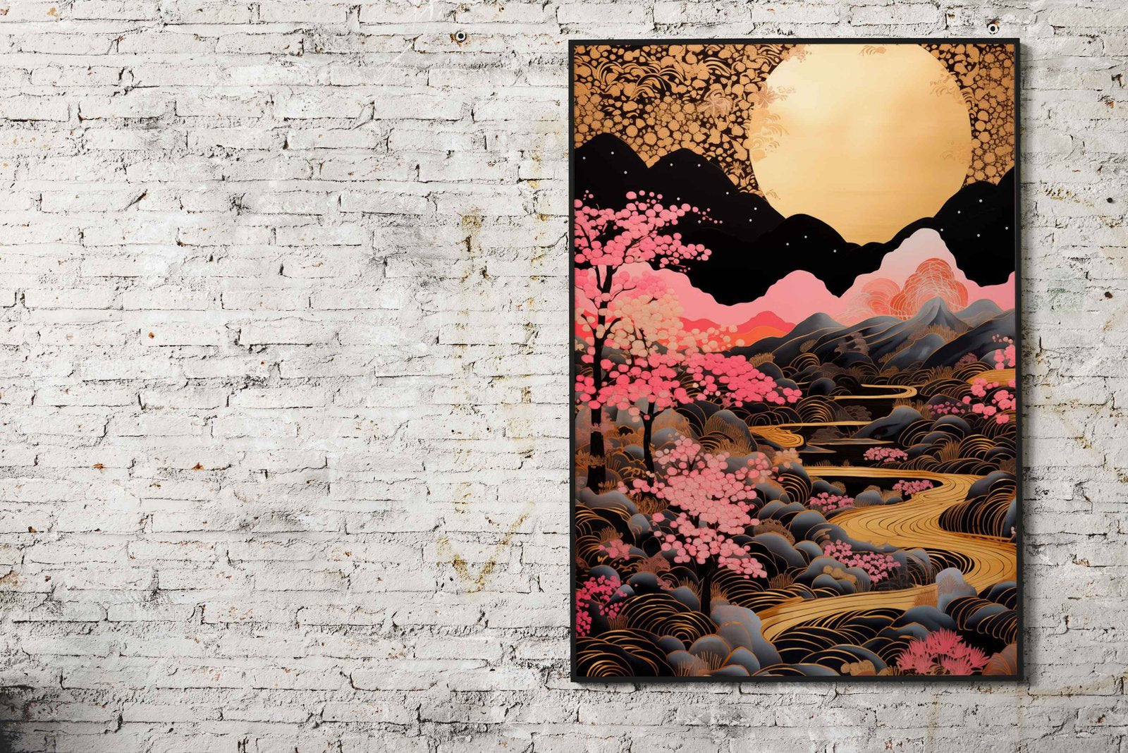 Golden Sakura River Asian Style Poster | Wall Art for Home & Office | High-Quality Print - High-Quality Visual Display