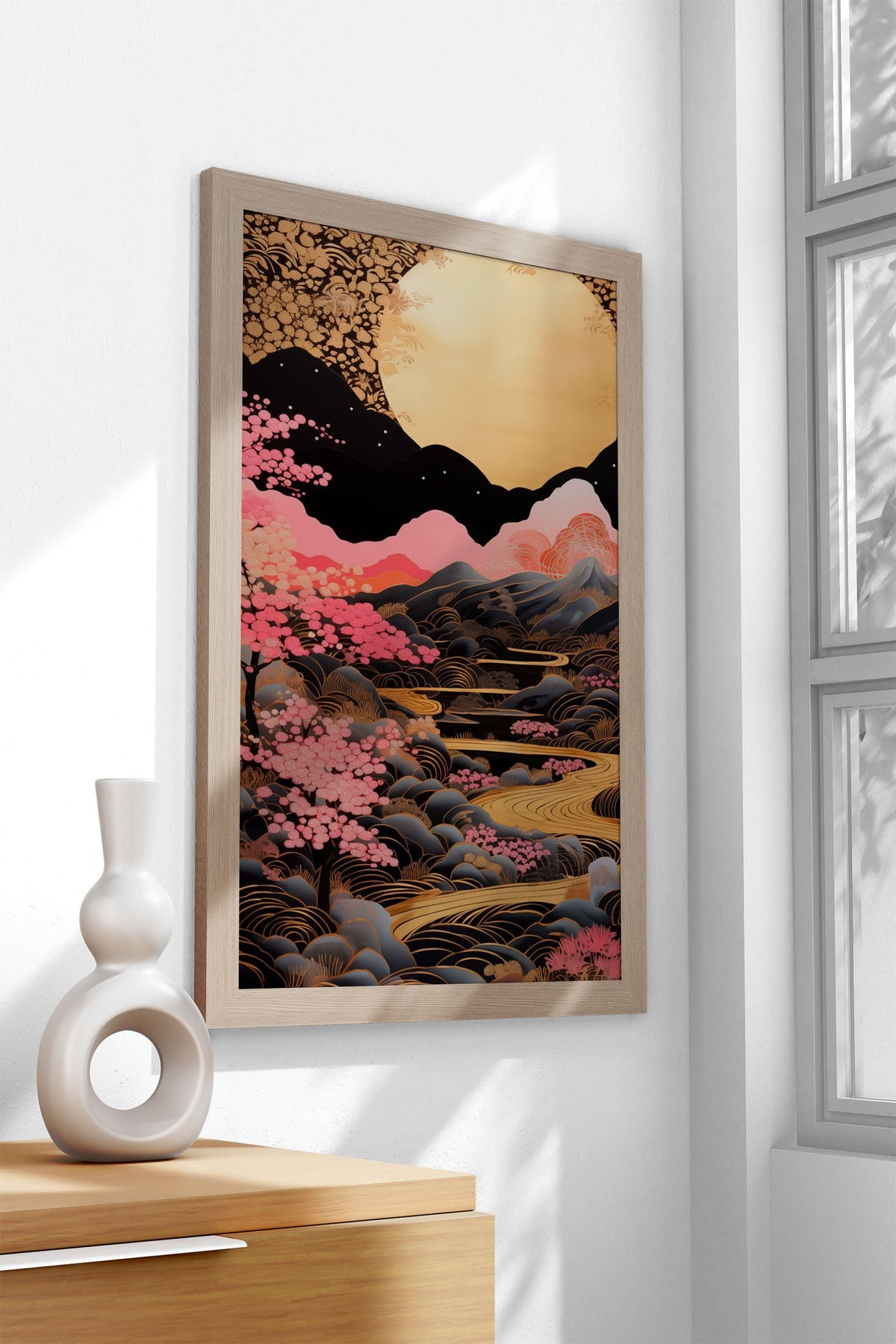Golden Sakura River Asian Style Poster | Wall Art for Home & Office | High-Quality Print - High-Quality Visual Display