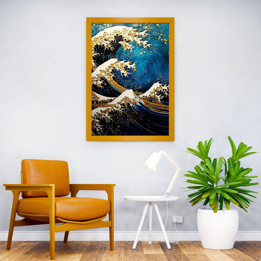 Golden Tidal Wave Asian Style Poster | Wall Art for Home & Office | High-Quality Print - High-Quality Visual Display